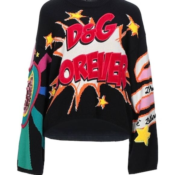 Dolce & Gabbana Sweaters - $3000 Dolce & Gabbana Sequin Embellished logo patch cashmere blend sweater Sz 4